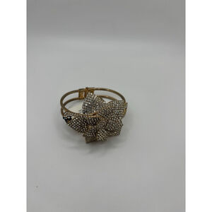 Gold Tone Clear Rhinestone Flower Cuff Bracelet